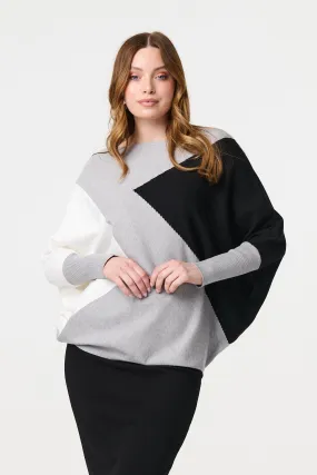 Colour Block Oversized Batwing Jumper