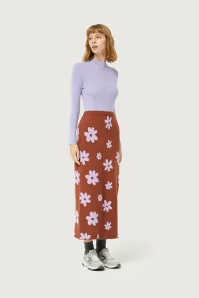 Compañia Fantastica - Brown Knit Skirt with Lilac Flowers