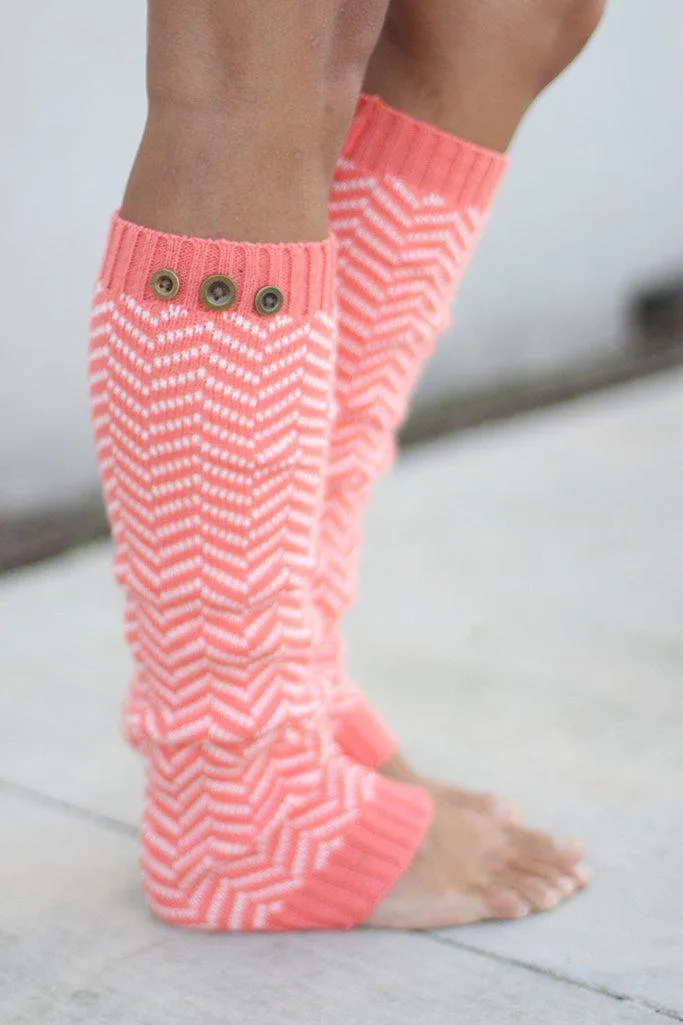 Coral Chevron Leg Warmers