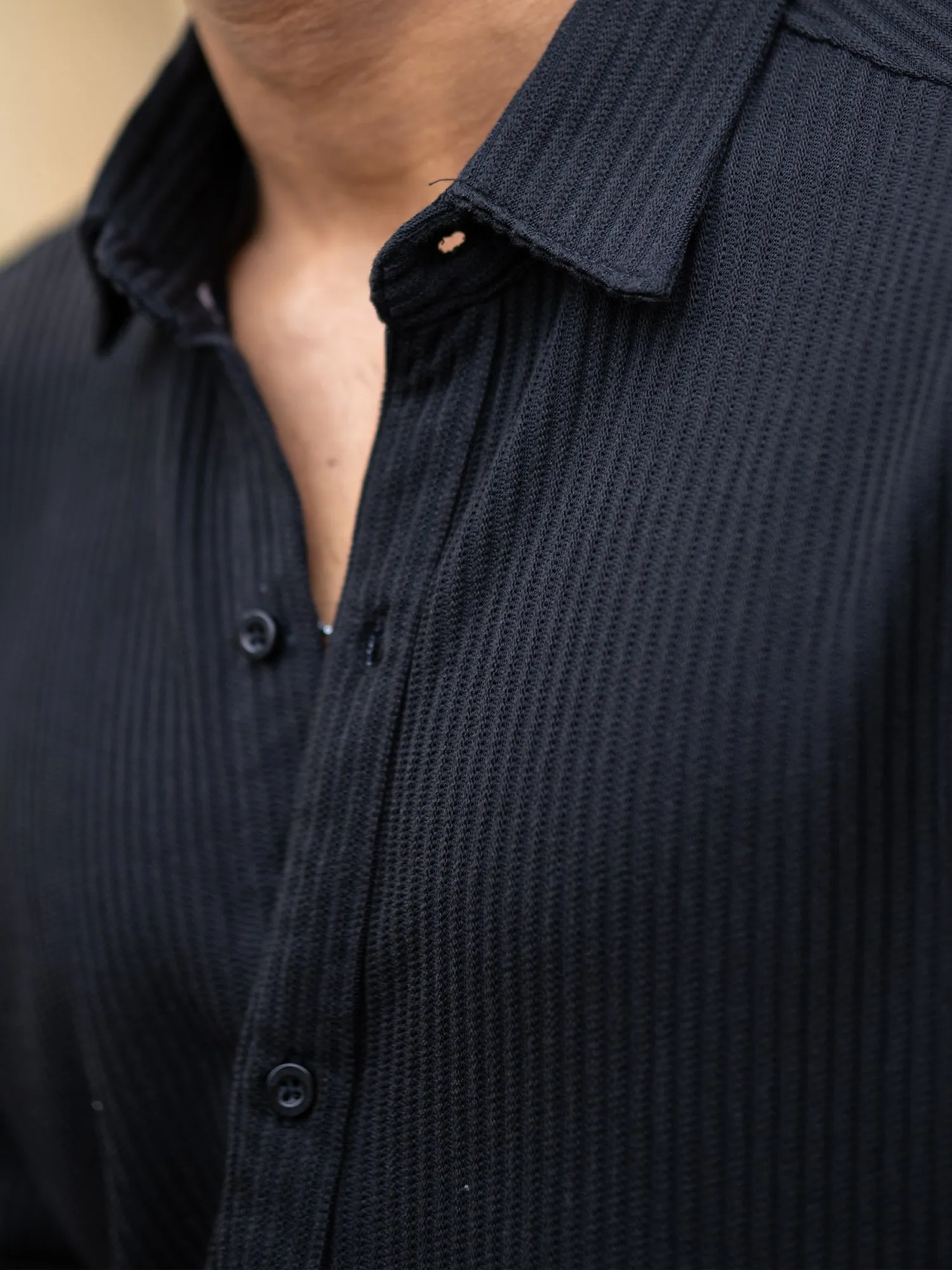 Cord Vertical Textured Black Shirt