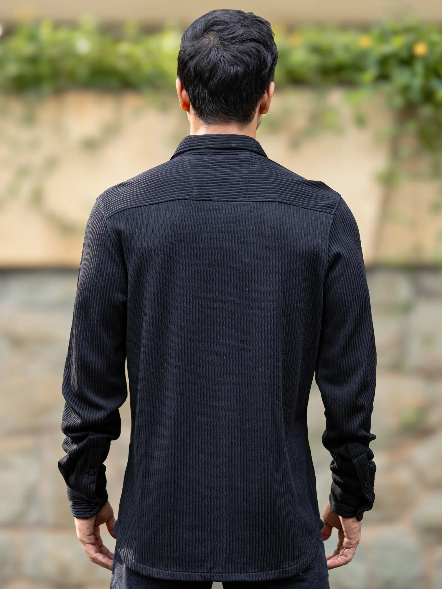 Cord Vertical Textured Black Shirt