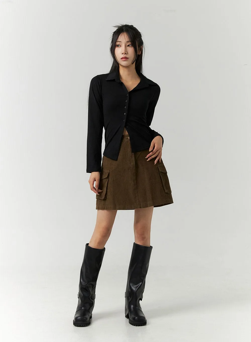 Corduroy Cargo Mini Skirt CN321