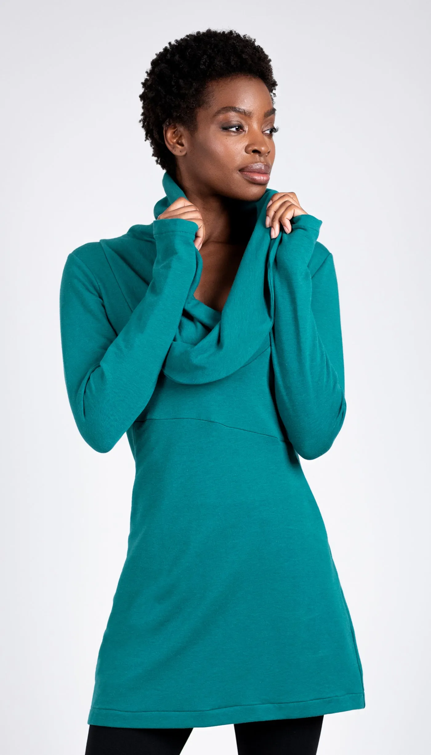 Cowl neck tunic dress/ Castelvetrano Green