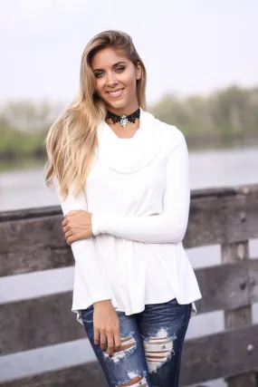 Cream Long Sleeve Cowl Neck Tunic