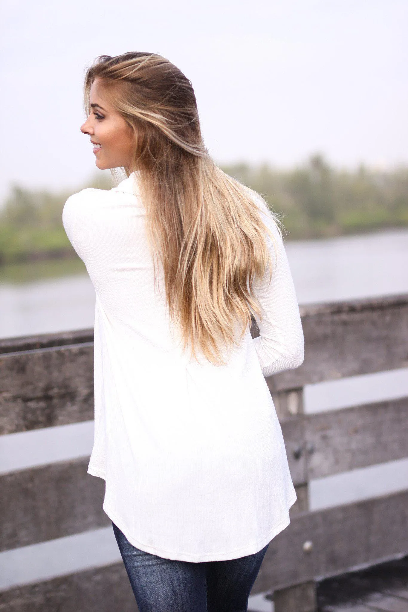 Cream Long Sleeve Cowl Neck Tunic