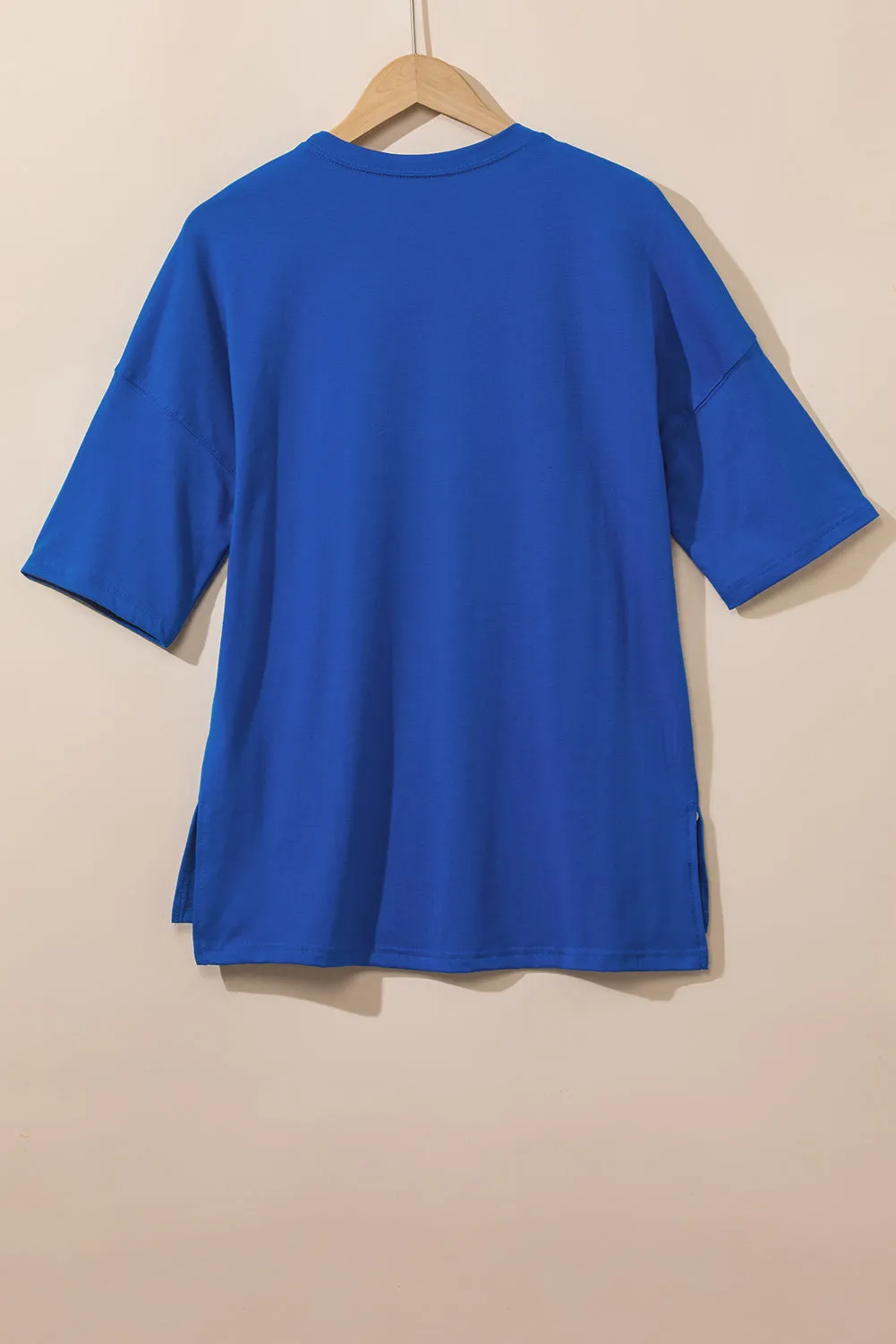 Dark Blue Solid Color Side Slit Tunic Top: Effortless Style with a Touch of Sass