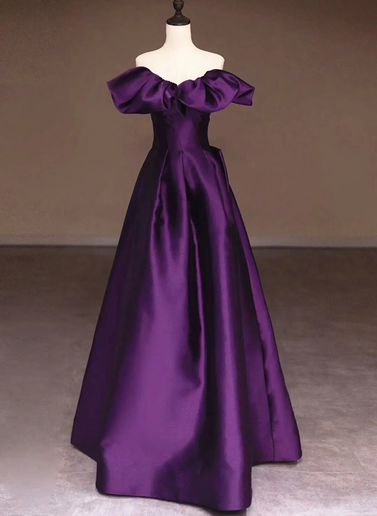 Dark Purple Satin Off Shoulder Long Prom Dress, Purple Satin Evening Dress