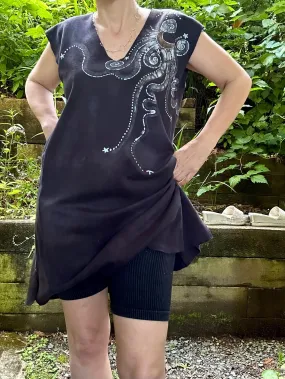 Daytime Dark Woods Organic Cotton Batik Dress Tunic Top - size Large