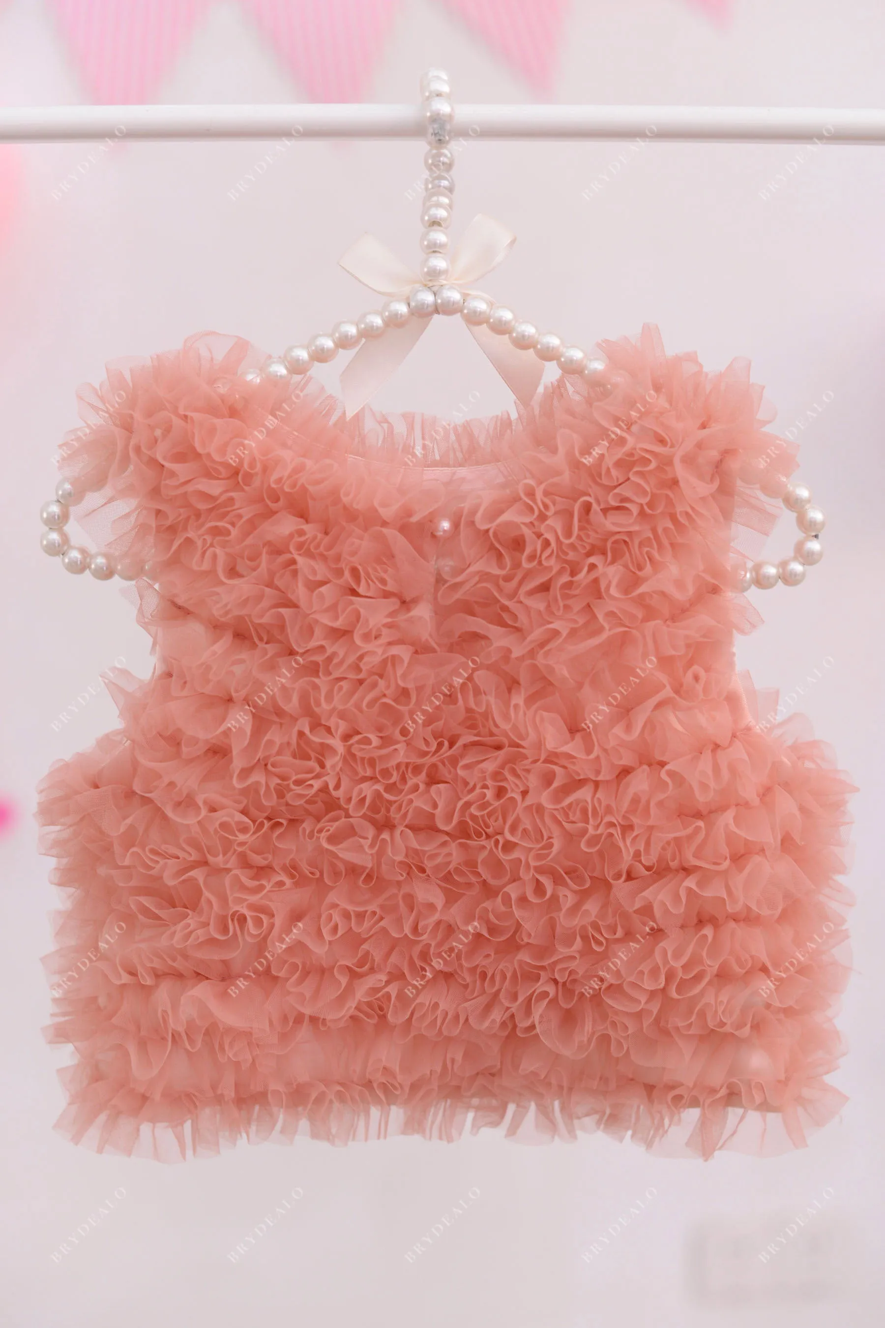 Designer Coral Two-Piece Fluffy Tank Top Tulle Little Girl Dress