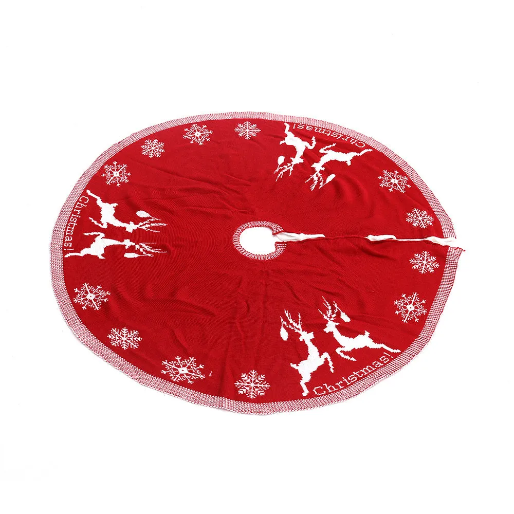 Double-Sided Christmas Tree Skirt Rustic Floor Mat with Snowflake