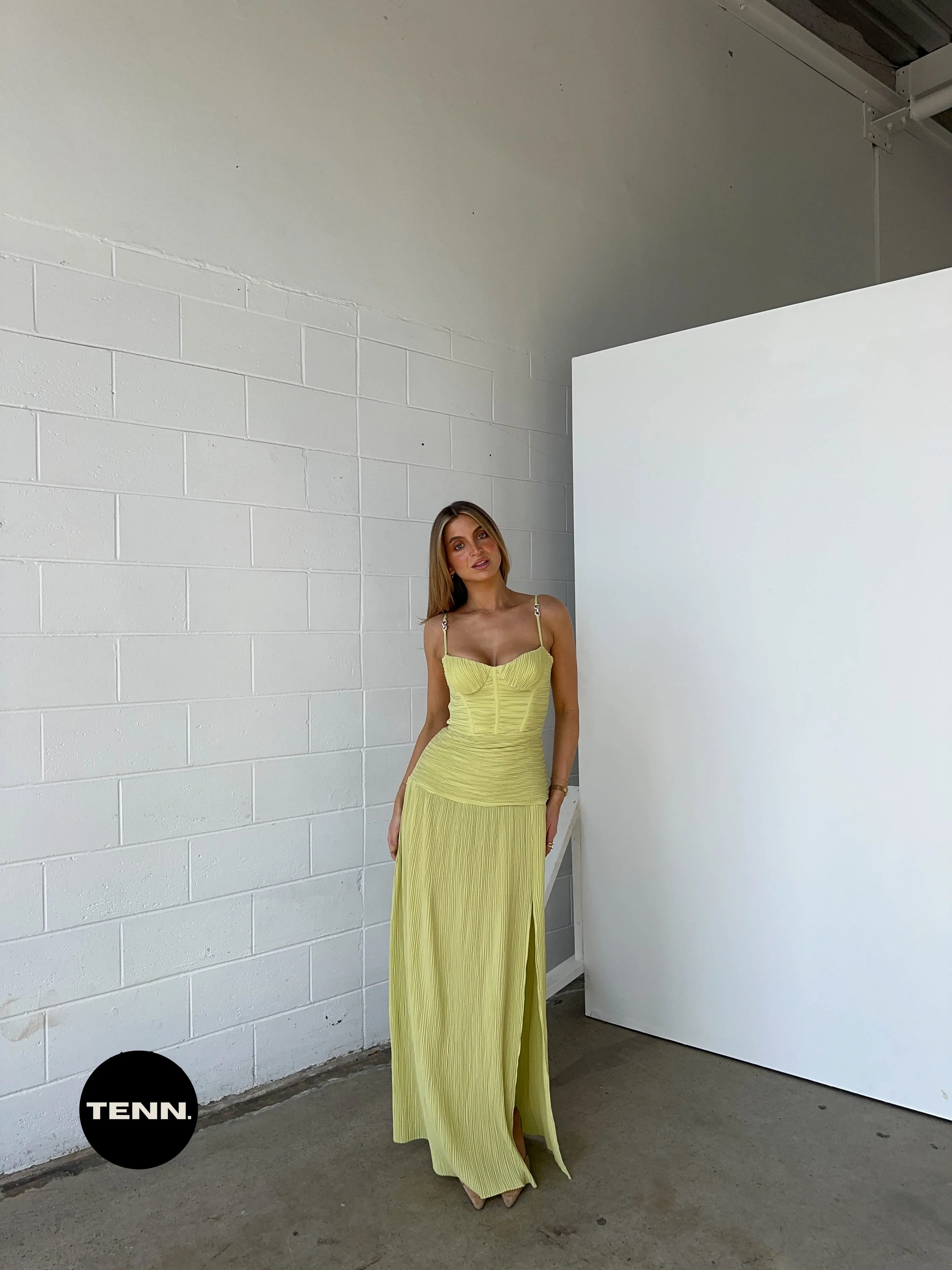 Double Time Pleat Dress - Pistachio