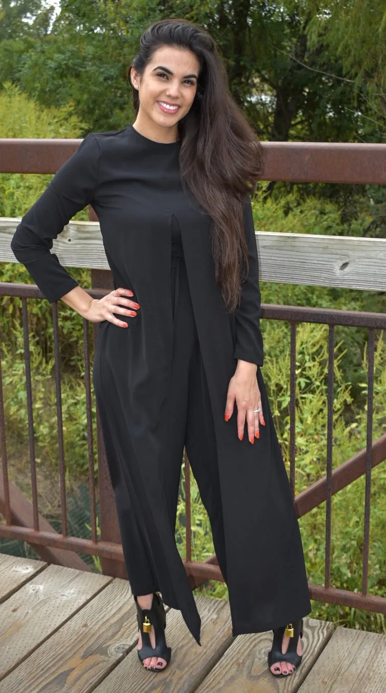 Draped Maxi Jumpsuit - Black