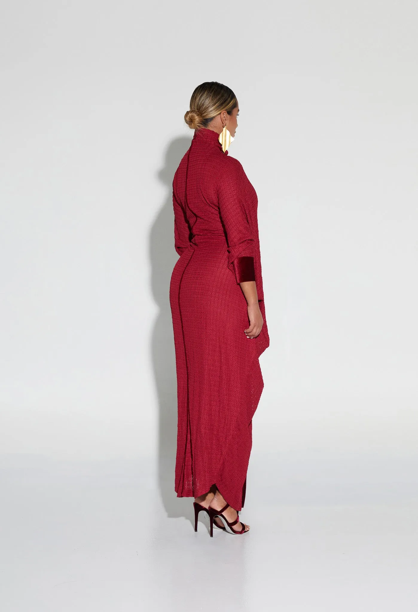 Draped Turtleneck Knit Tunic - Fine Wine