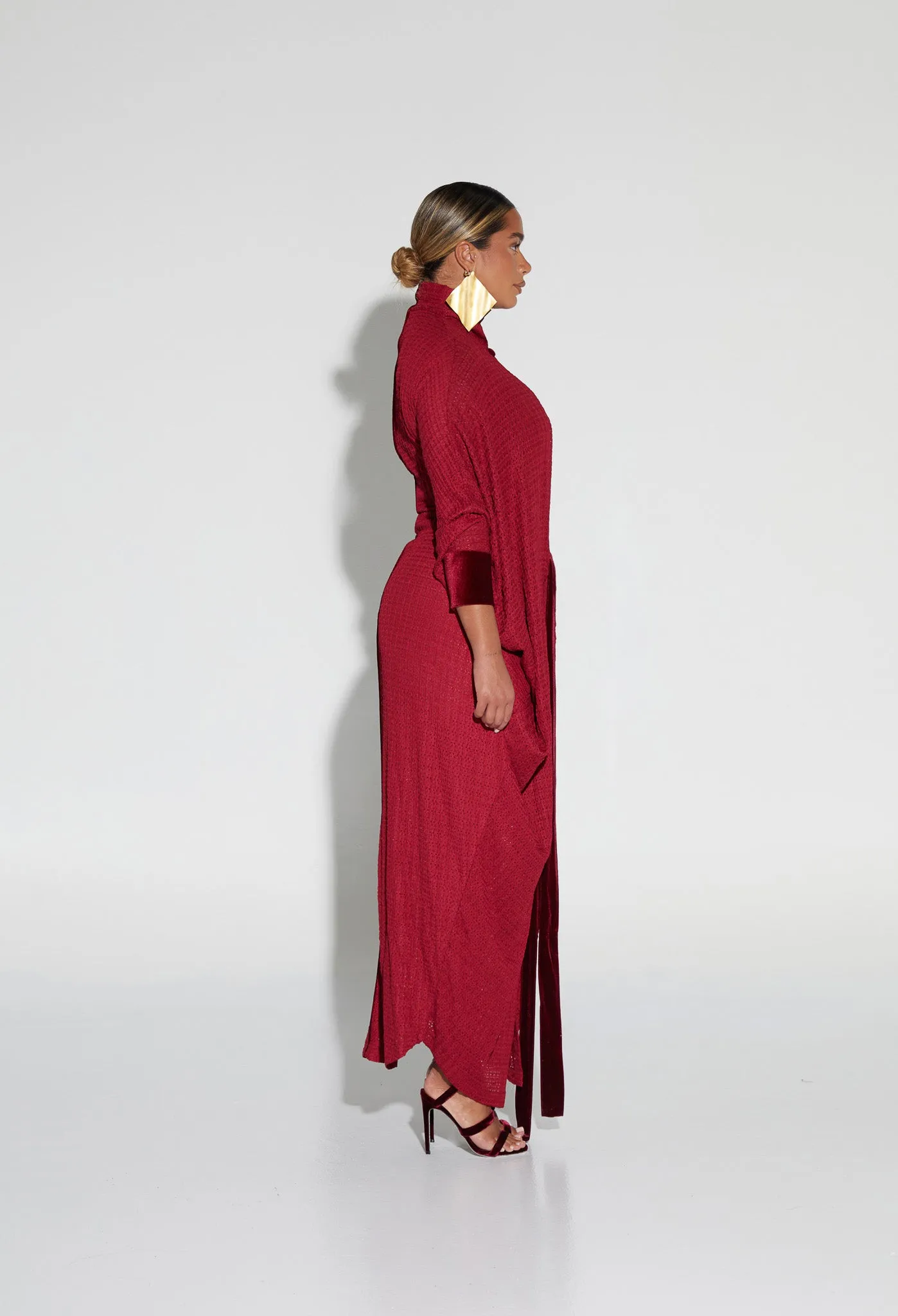 Draped Turtleneck Knit Tunic - Fine Wine