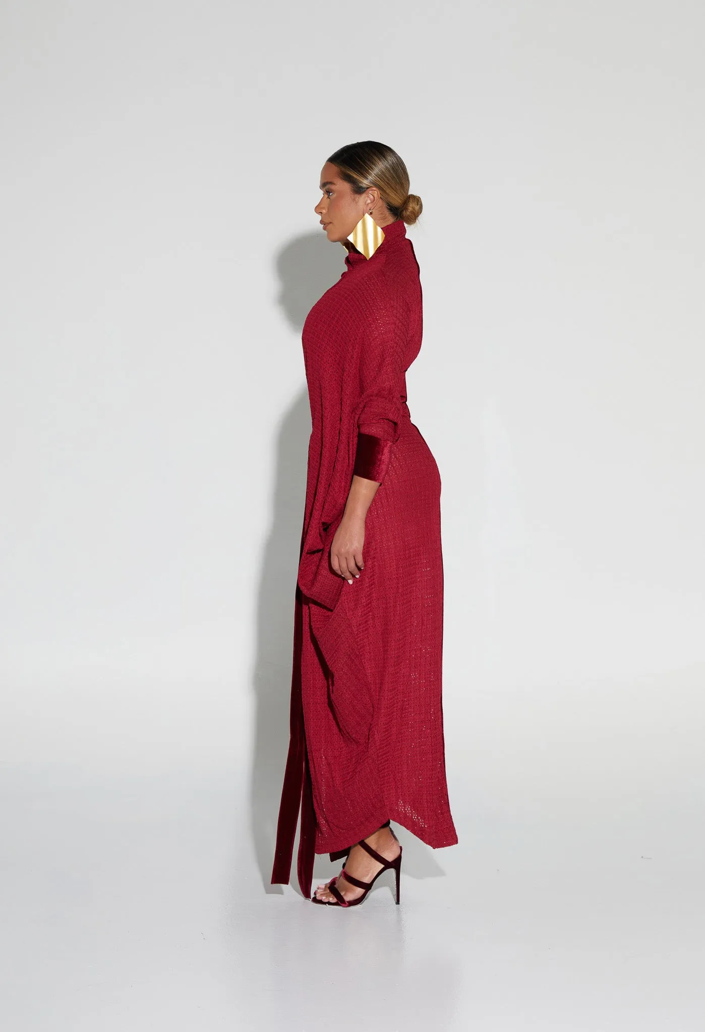 Draped Turtleneck Knit Tunic - Fine Wine