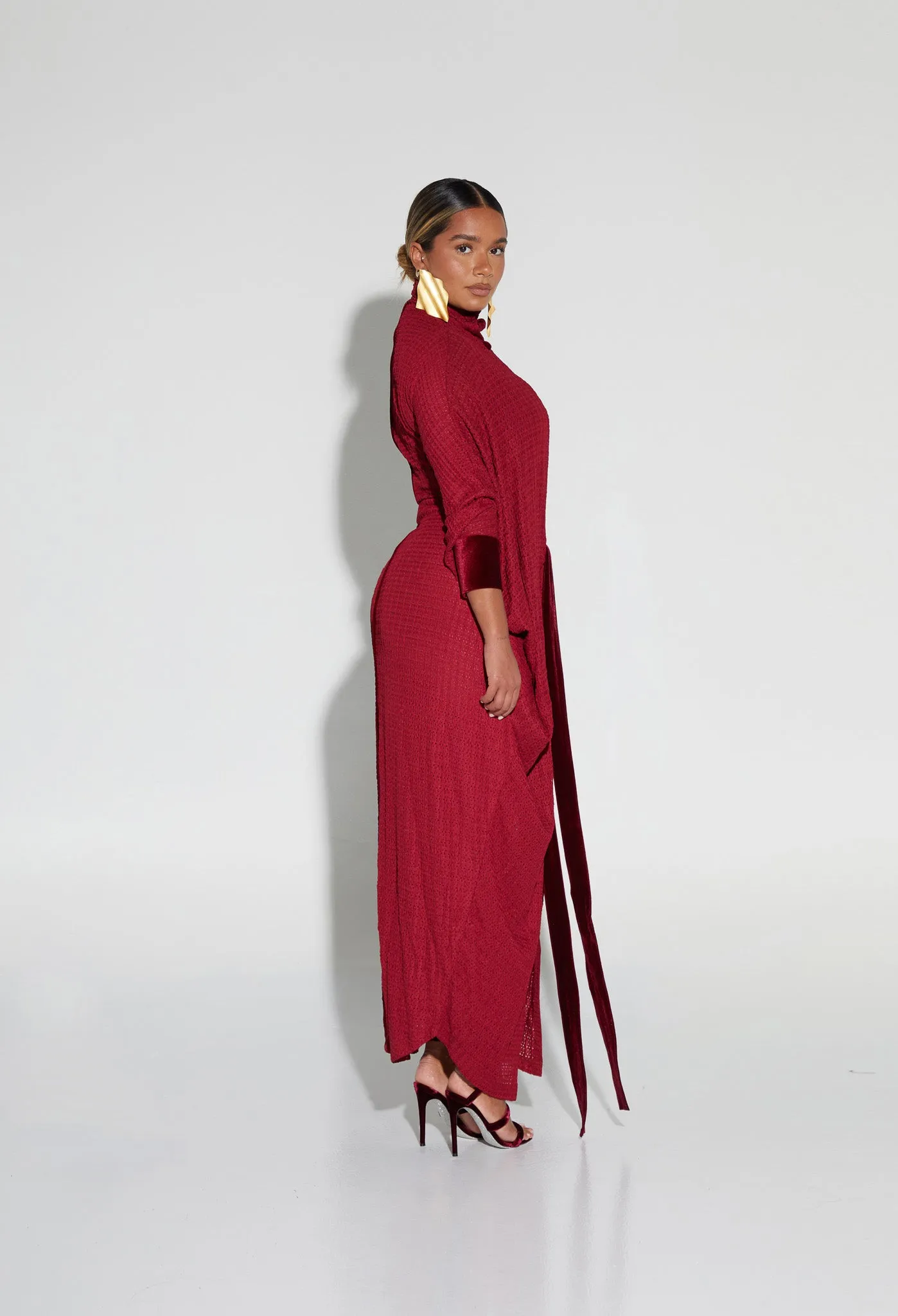 Draped Turtleneck Knit Tunic - Fine Wine