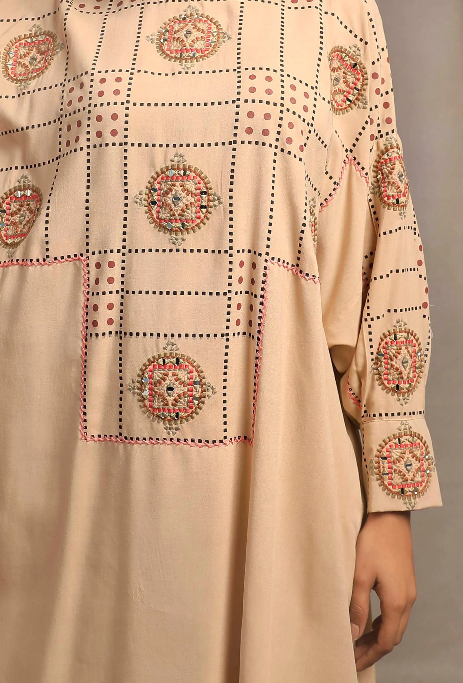 Ecru Hand Block Printed Tunic with Embellishments