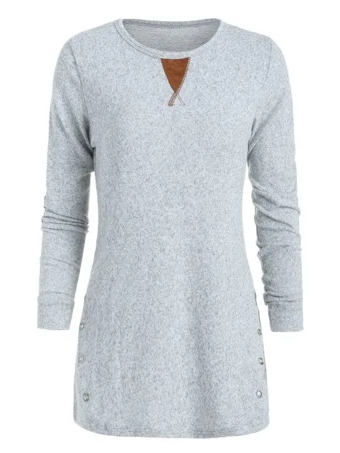 Elegant Suede Patched Soft Tunic Sweater