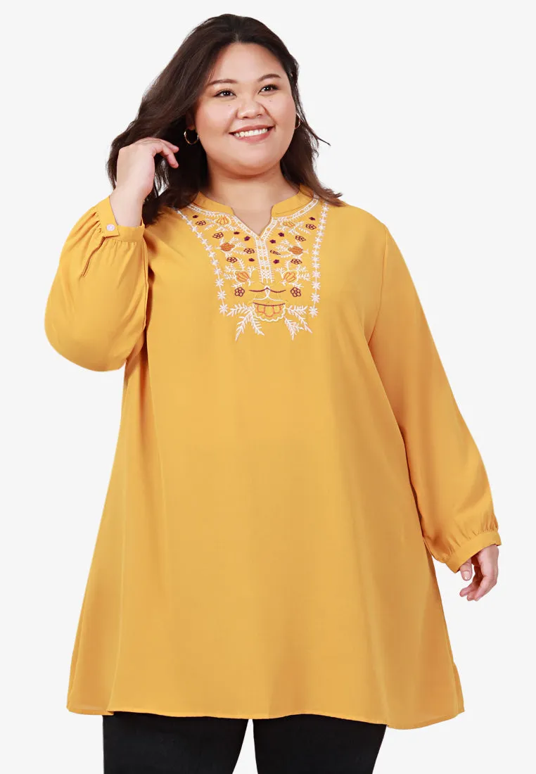 Emanie Embroidery Long Tunic Top - Blue