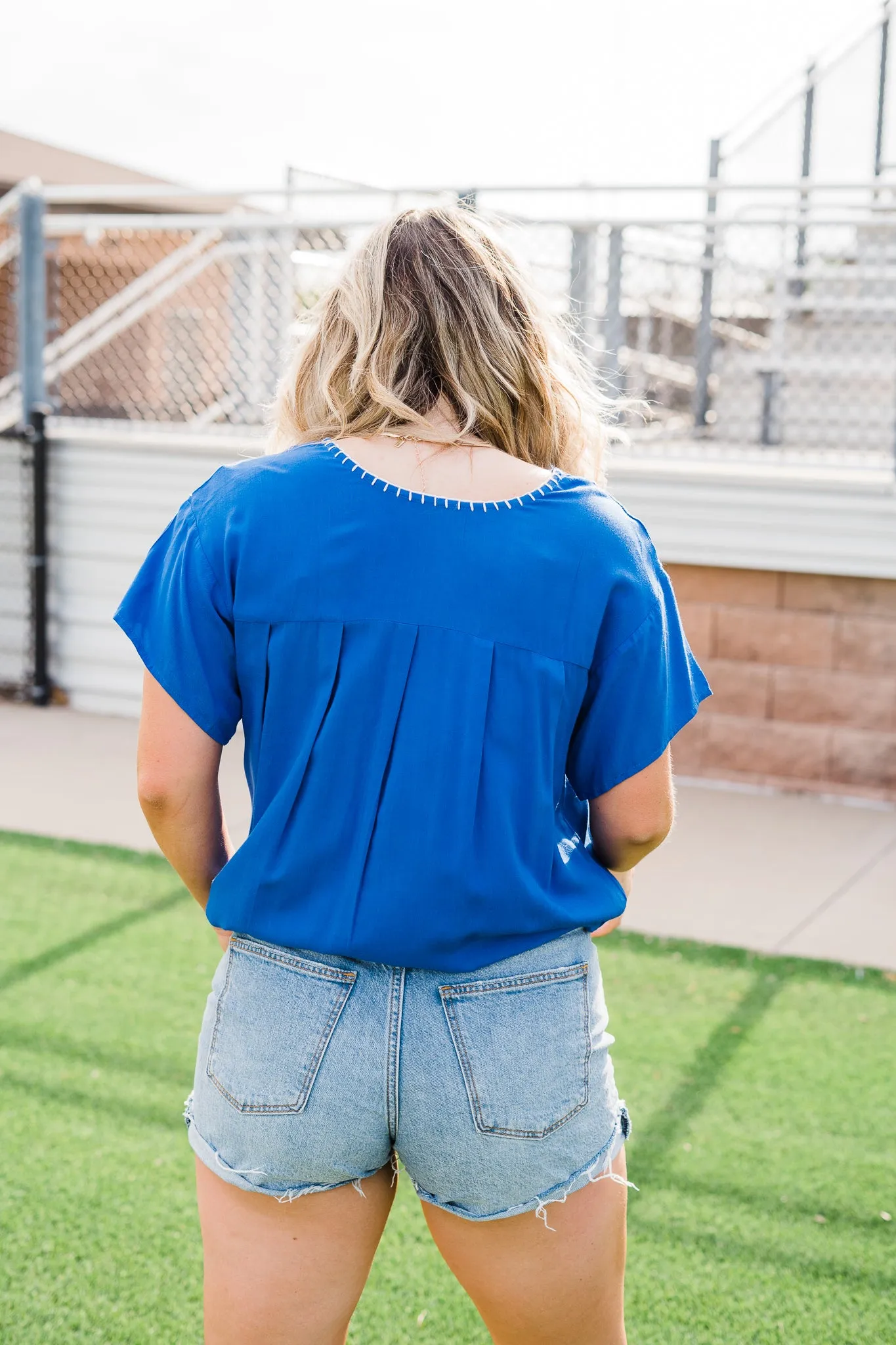 Embroidered Fiesta Top, Blue