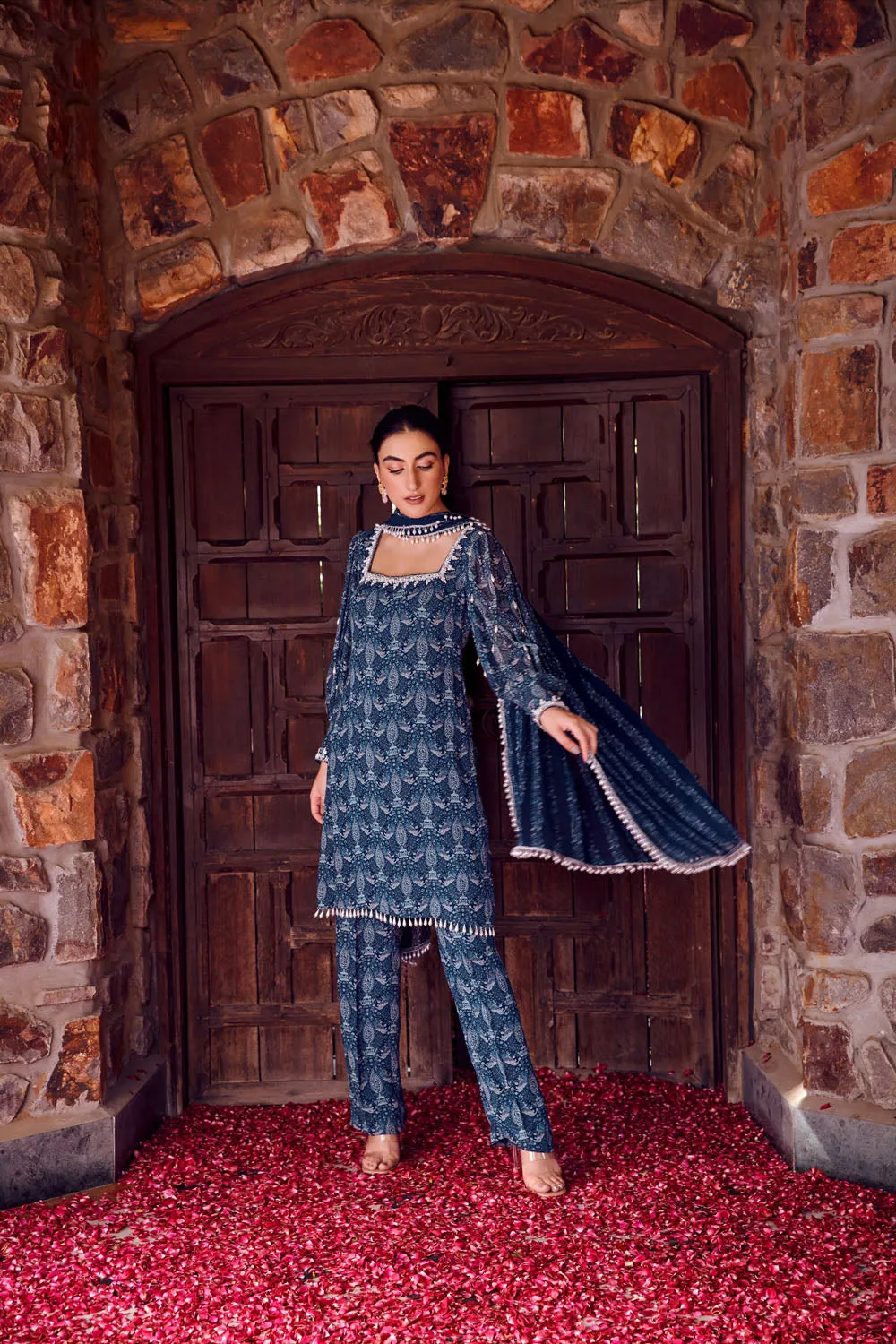 Embroidered Short Kurta with Pants