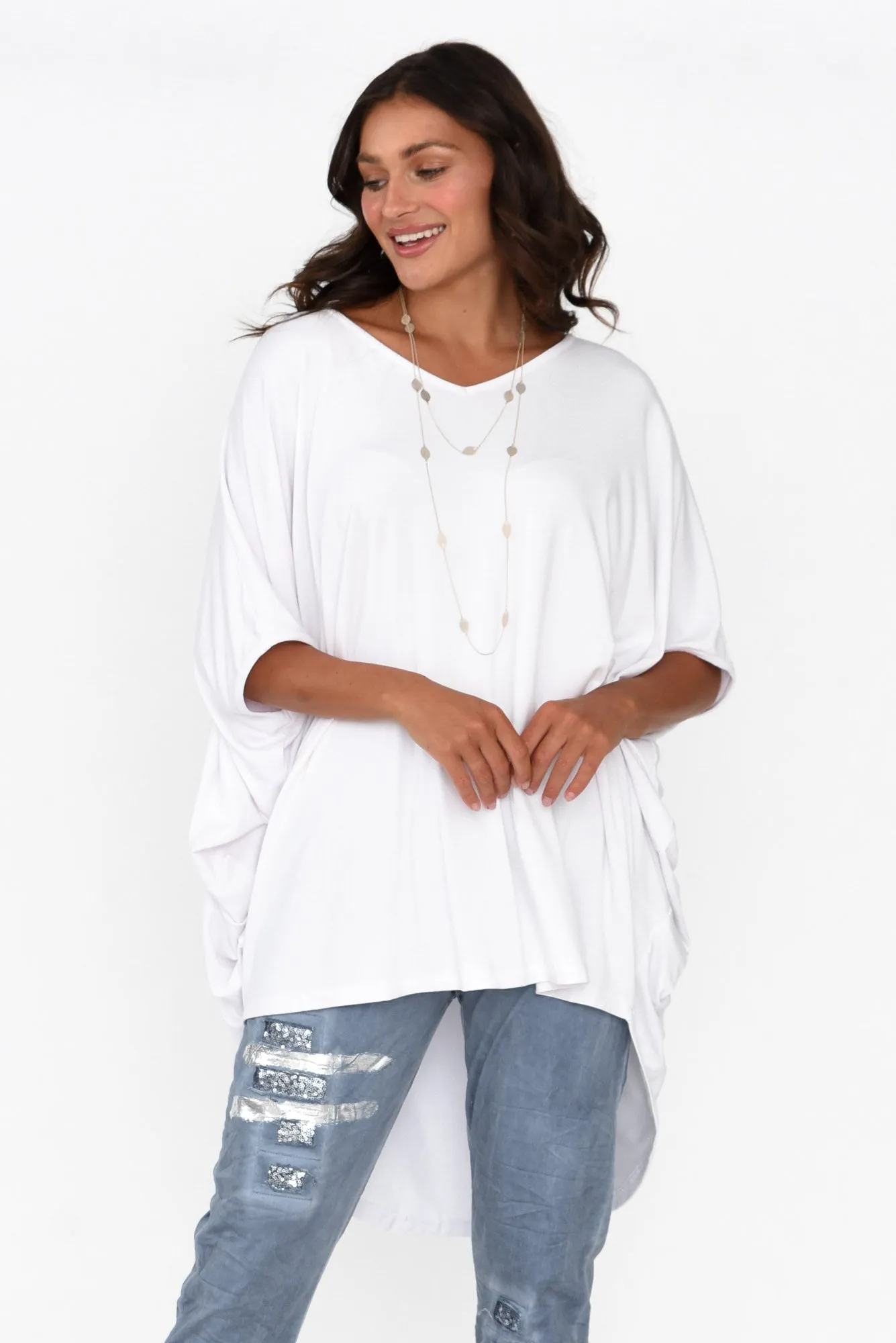 Emory White Bamboo Batwing Top