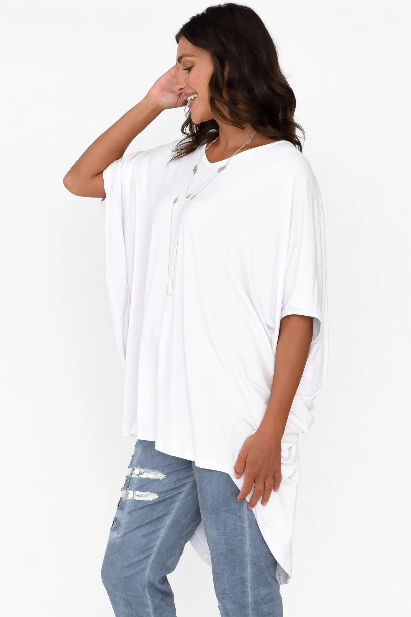 Emory White Bamboo Batwing Top