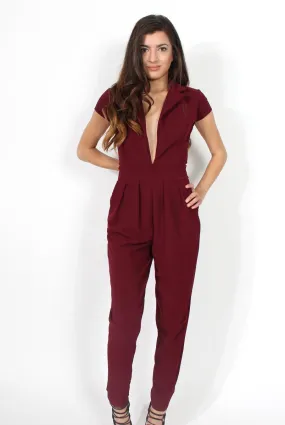 Farrah Wine Deep V Jumpsuit