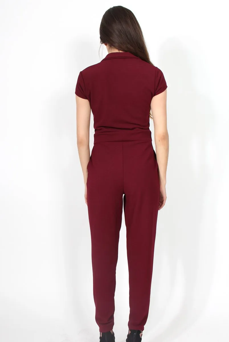 Farrah Wine Deep V Jumpsuit