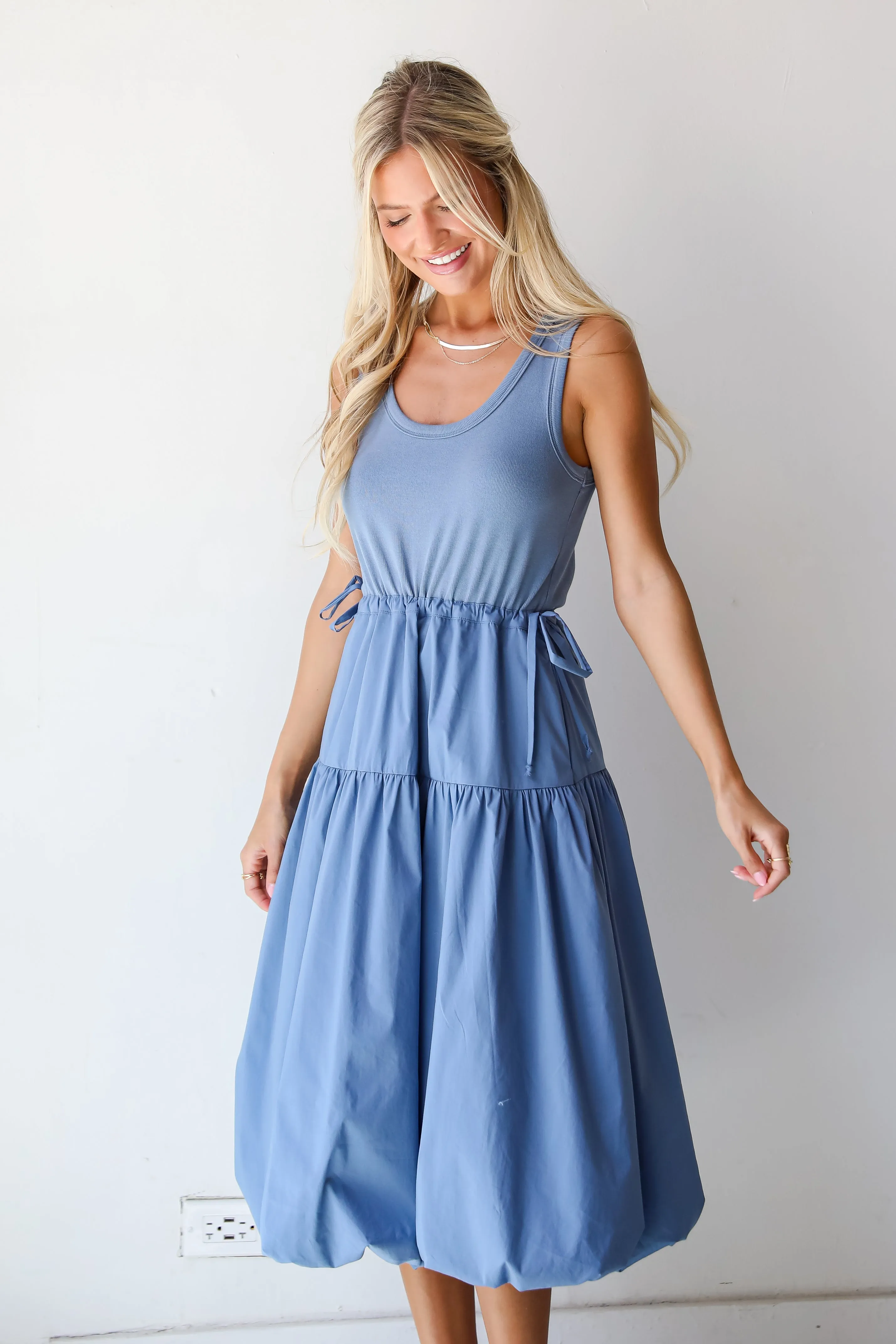 FINAL SALE - Majorly Cute Denim Contrast Midi Dress