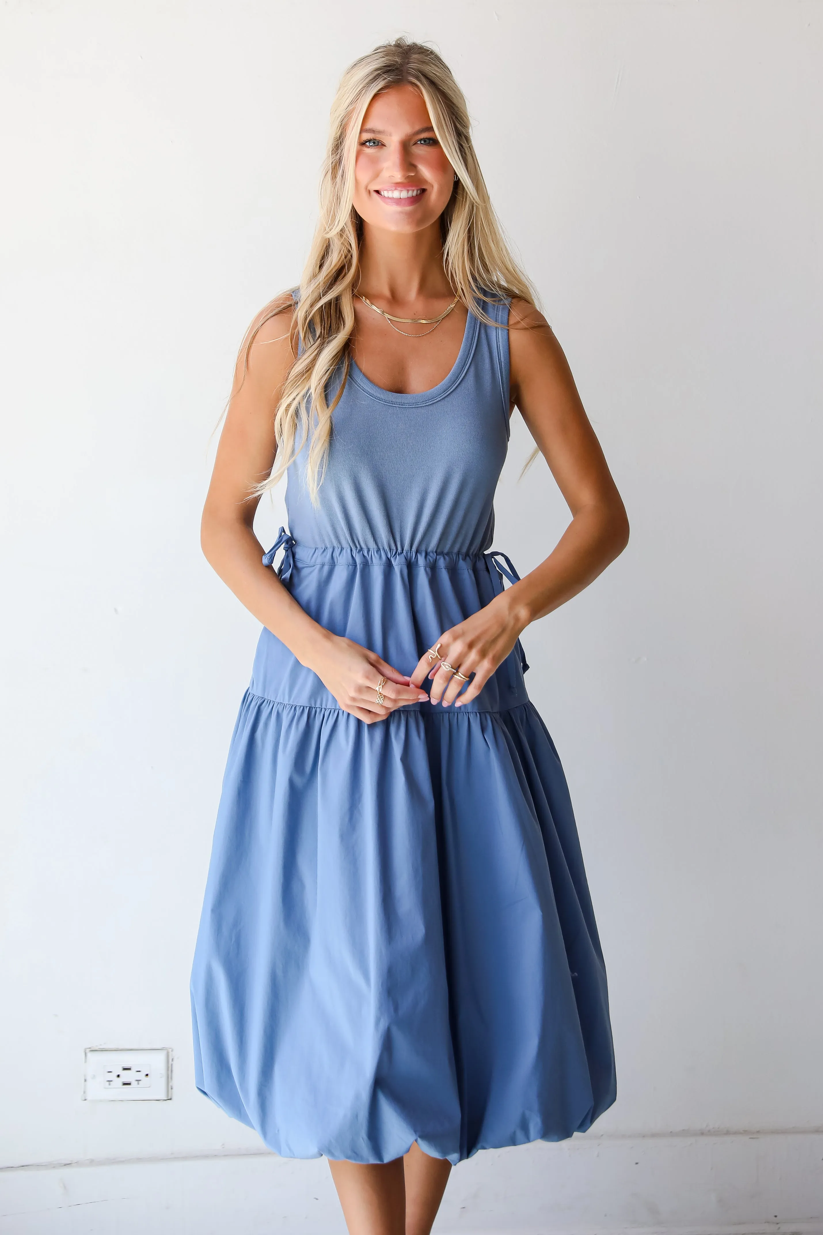 FINAL SALE - Majorly Cute Denim Contrast Midi Dress