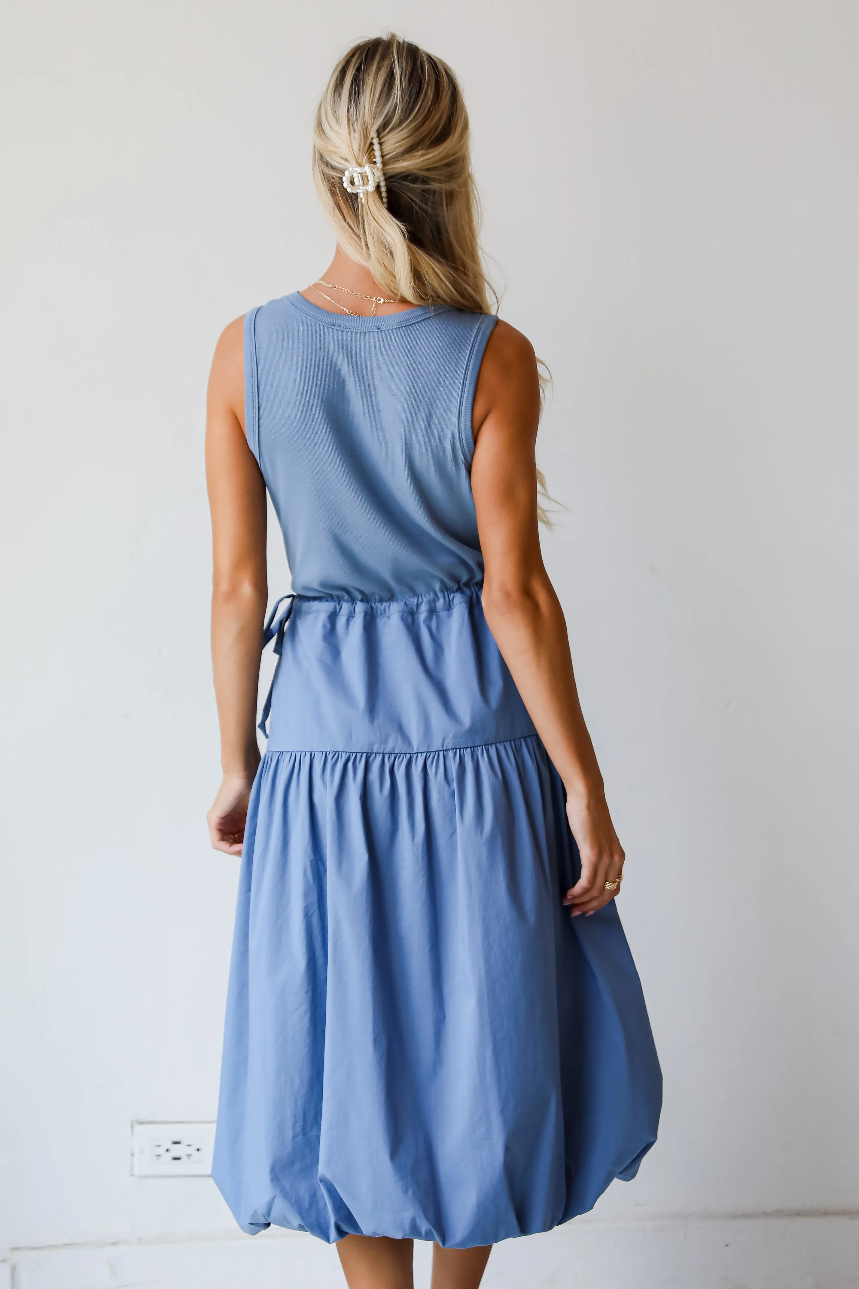 FINAL SALE - Majorly Cute Denim Contrast Midi Dress