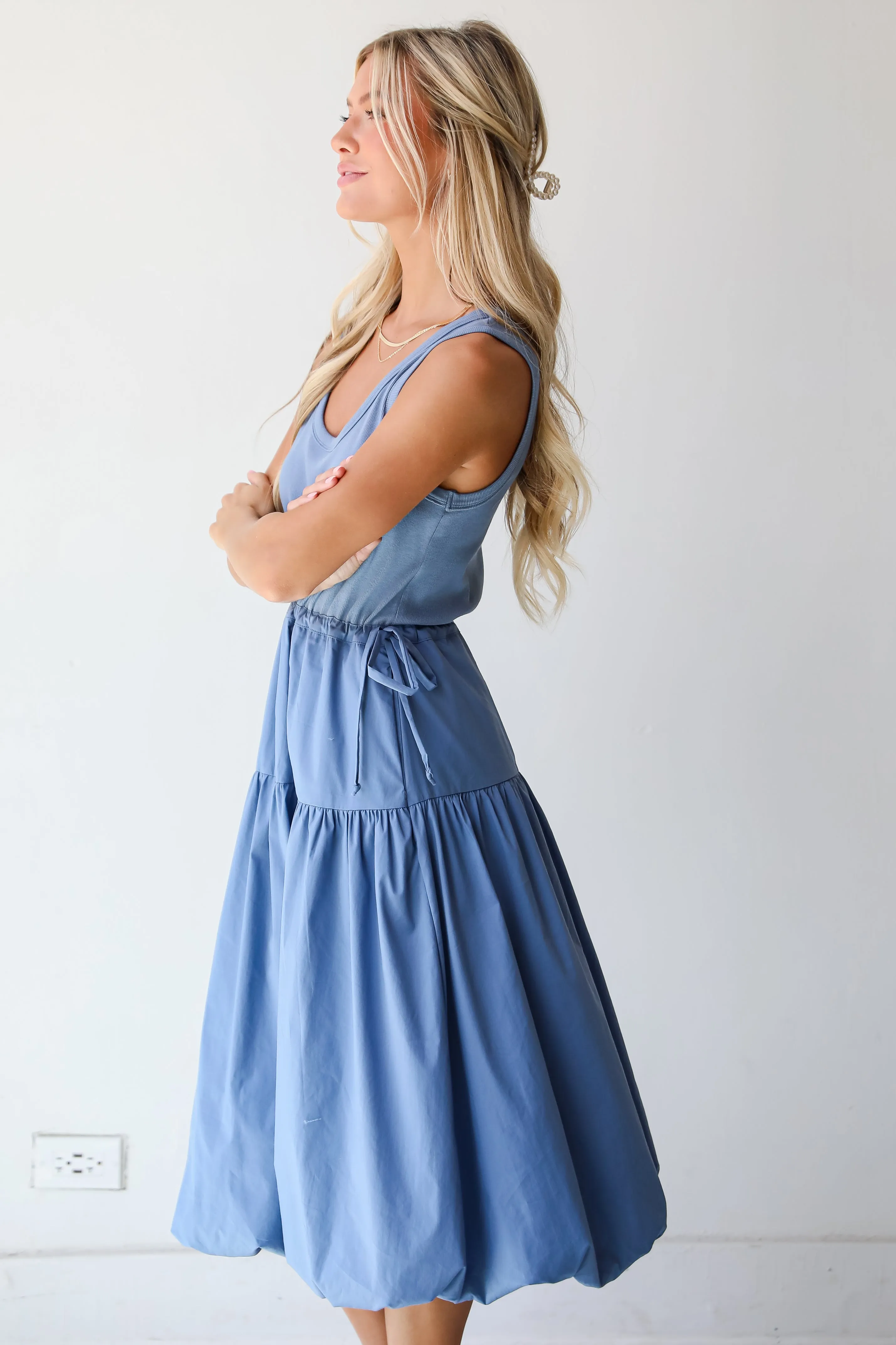 FINAL SALE - Majorly Cute Denim Contrast Midi Dress