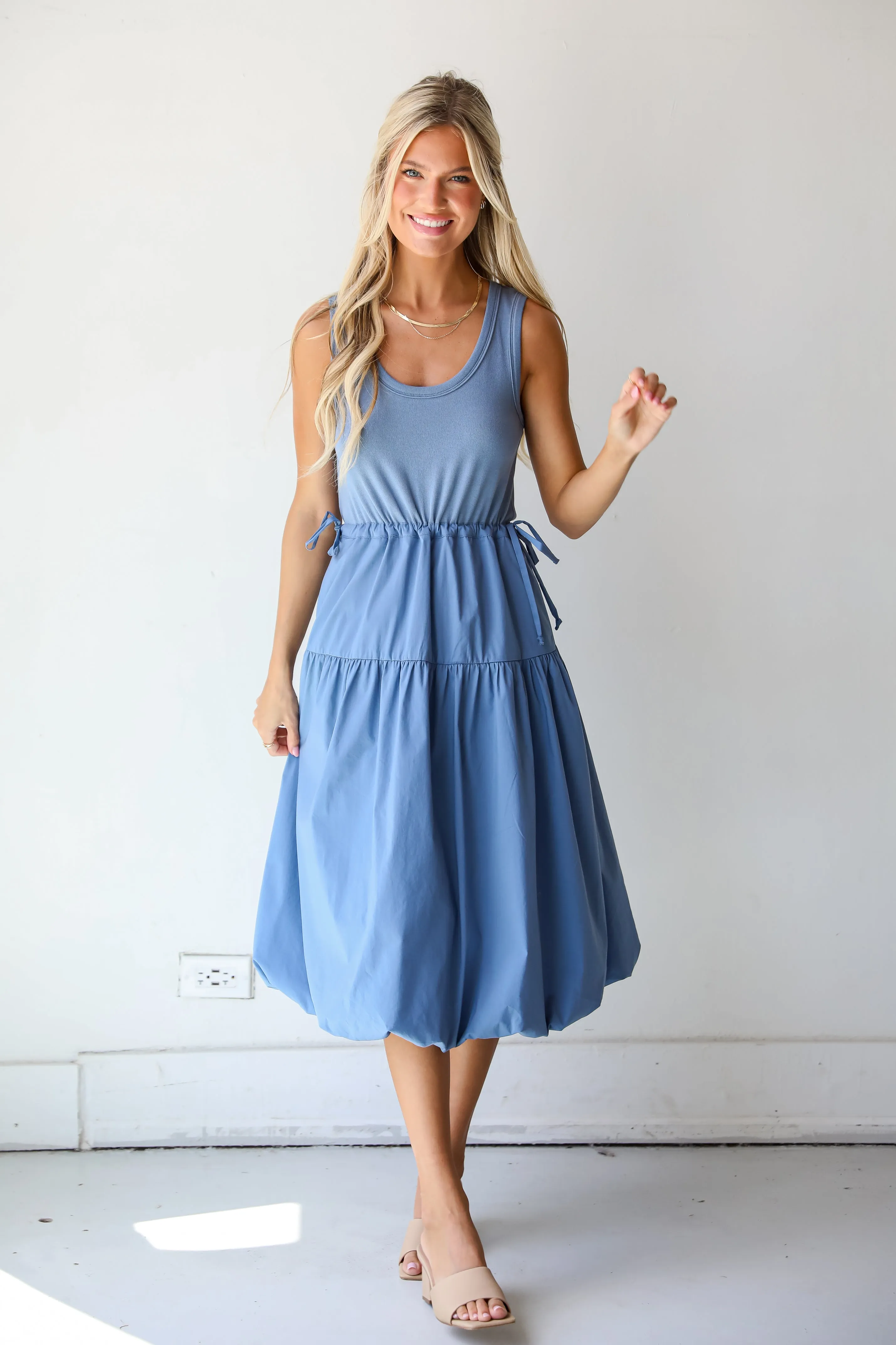 FINAL SALE - Majorly Cute Denim Contrast Midi Dress