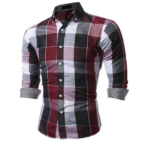 Fit Dress Shirt for Men Checked Button Down Long Sleeves Slim