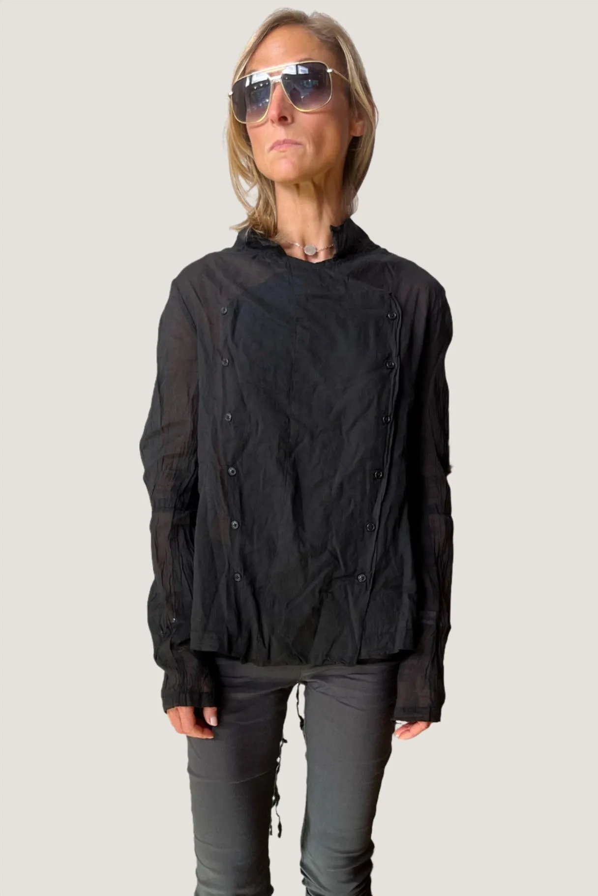 Fitted Cotton Blouse - Black