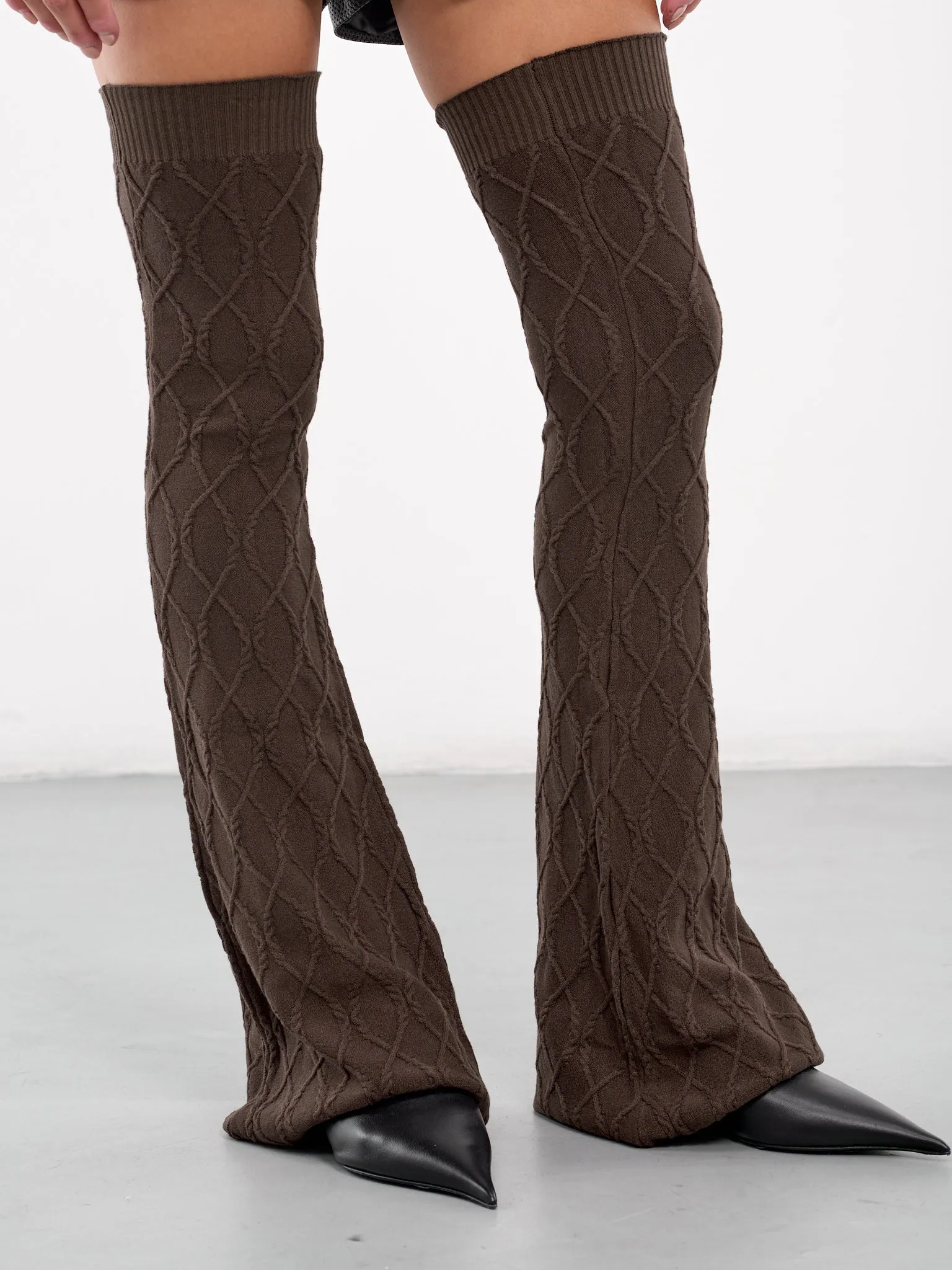 Flared Knit Leg Warmers (923-933-BROWN)