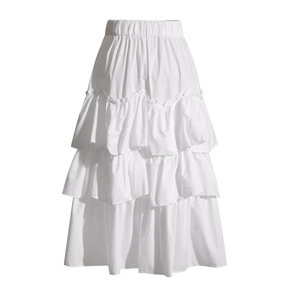 Folds Elegant Skirts For Women Hihg Waist Ruffles Minimalist Mid Sweet Style Skirt Female Fashion Style Summer