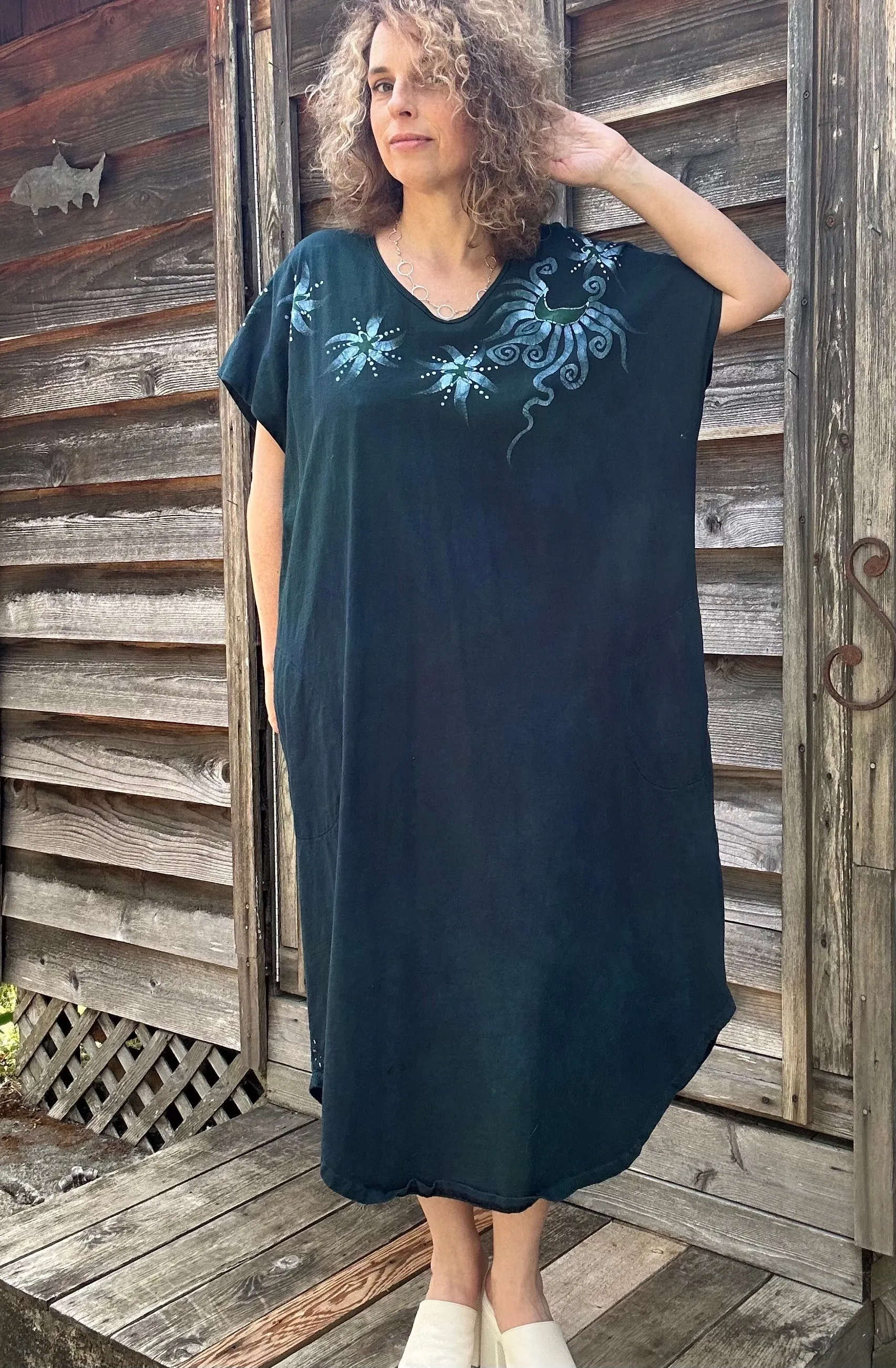 Forest Moon Tunic Dress With Pockets - Size Large ONLY