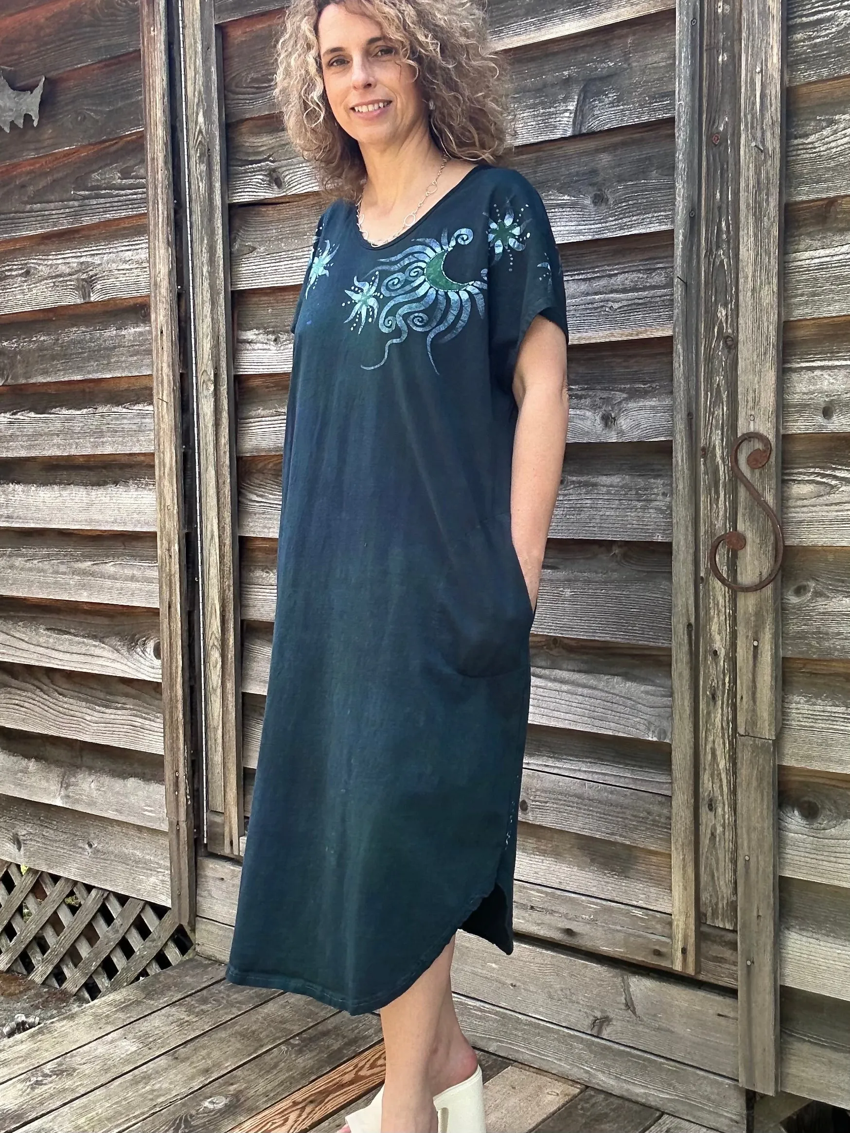 Forest Moon Tunic Dress With Pockets - Size Large ONLY