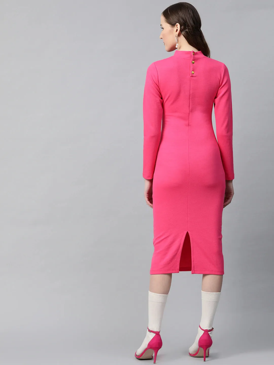 Fuchsia Rib Full Sleeve Bodycon Dress