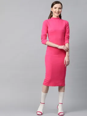 Fuchsia Rib Full Sleeve Bodycon Dress