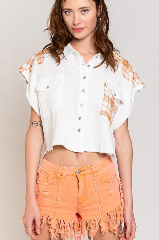 Gauzy Plaid Crop Shirt