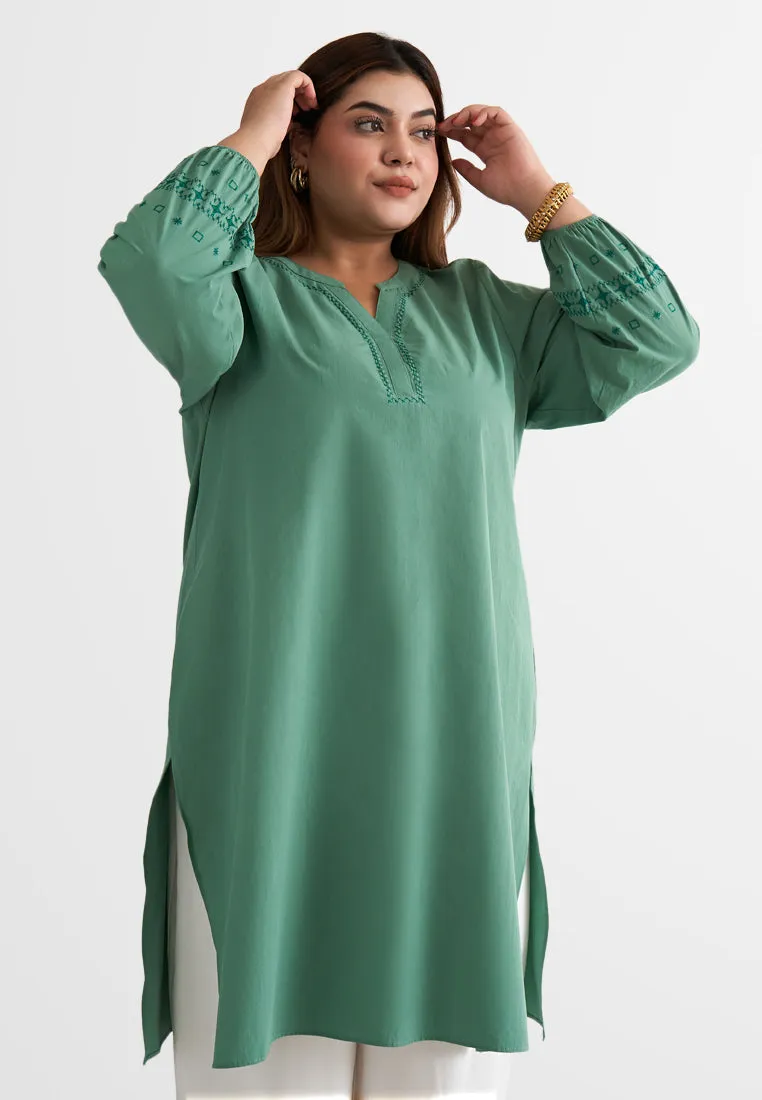 Geeti Embroidery Puff Sleeve Tunic Top