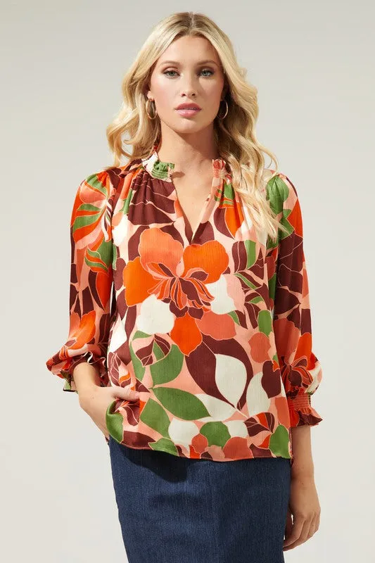 Gilda Rodeo Split Neck Satin Blouse