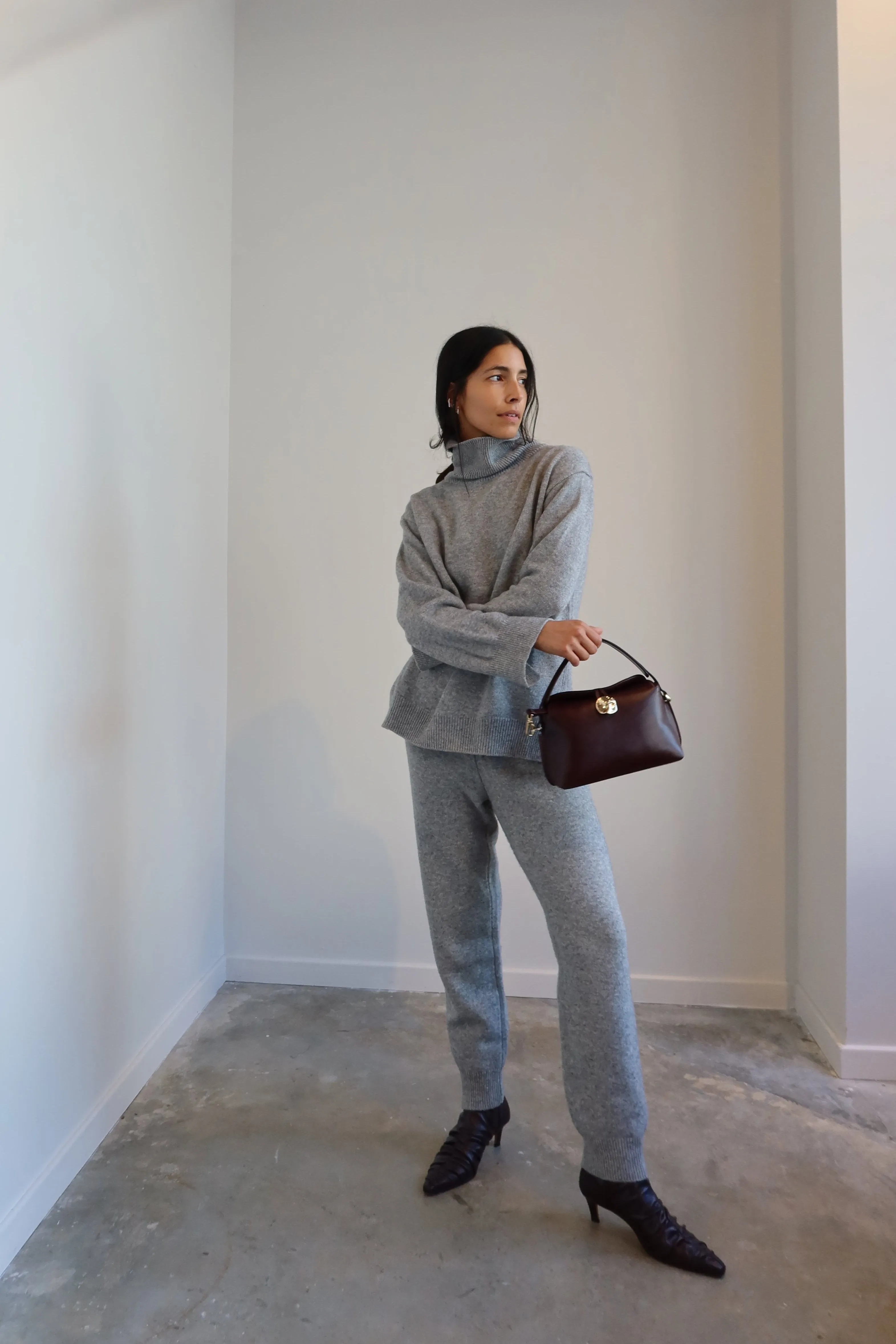 Gray Cashmere Blend Knit Pants