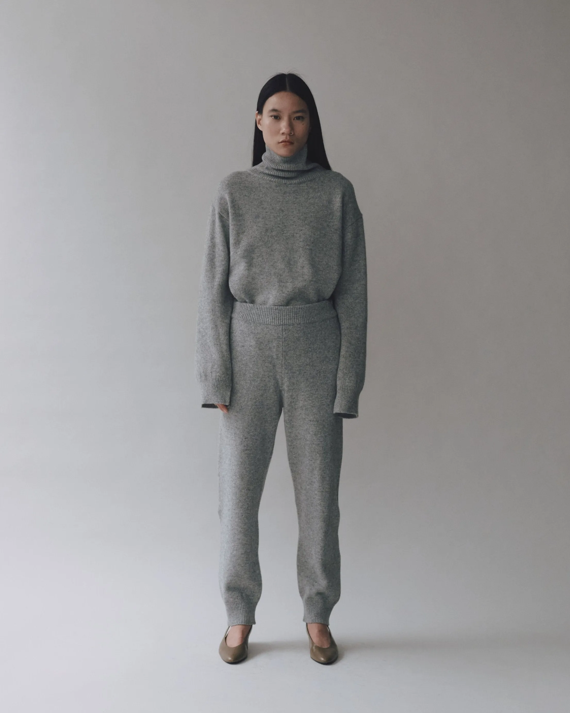 Gray Cashmere Blend Knit Pants