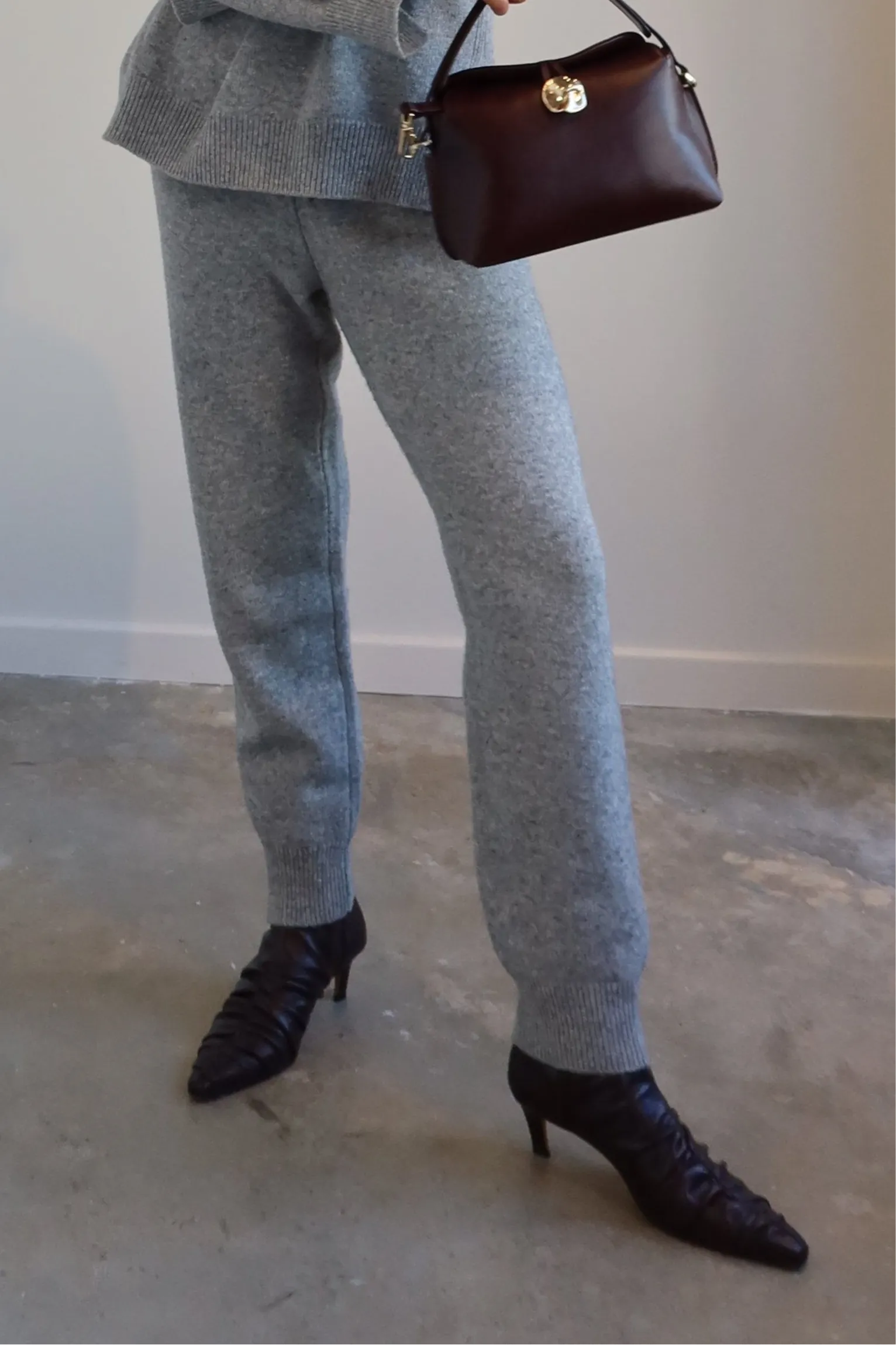 Gray Cashmere Blend Knit Pants