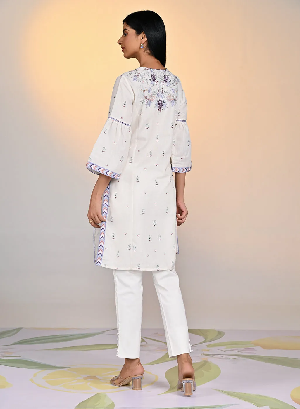 Gulshan Ivory With Blue Printed Cotton Linen Kurta For Women