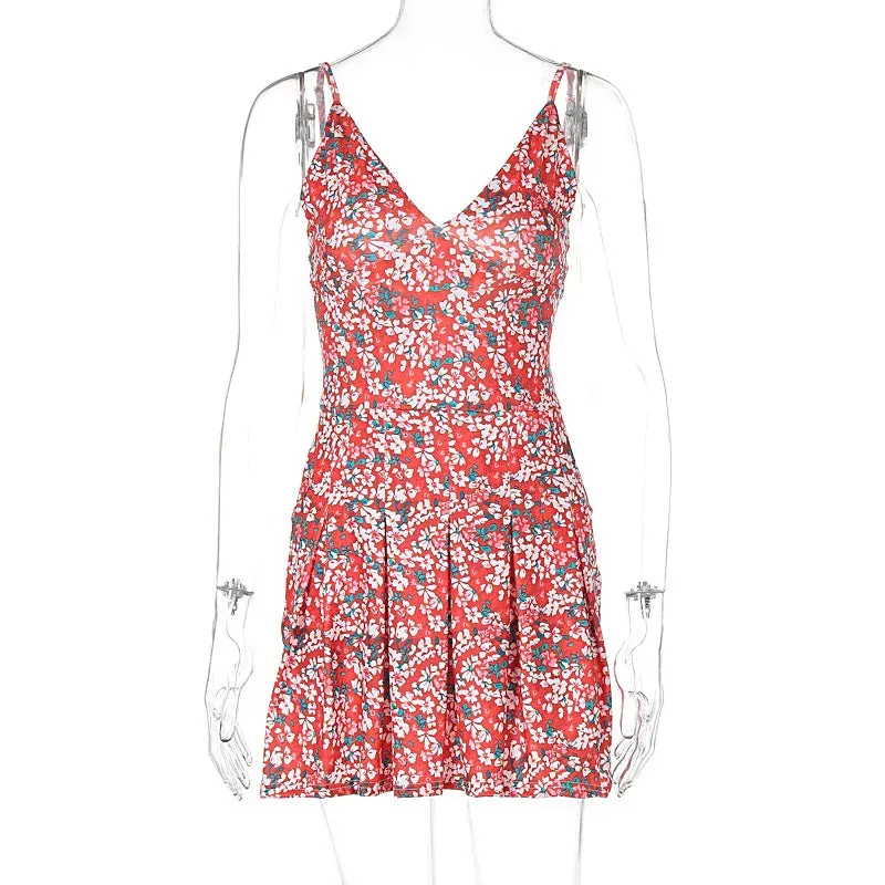 Halter Short 2024 Spring New Sexy V-neck Casual Fashion Y2k Traf Floral Dress